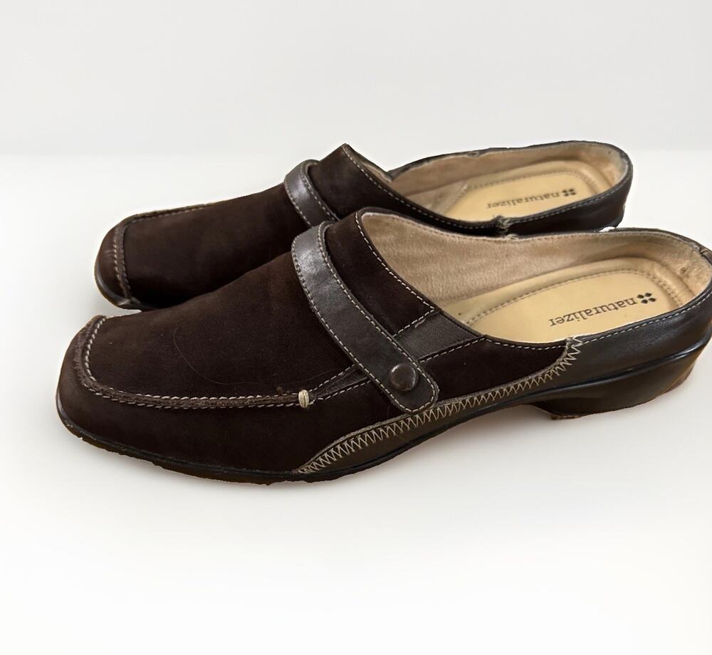 Vintage Naturalizer Joyful Brown Leather Mules Clogs Shoes Womens Size 11 M